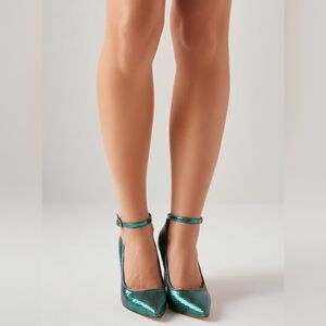 Lanvin Teal Snake Skin Ankle Strap Heels
